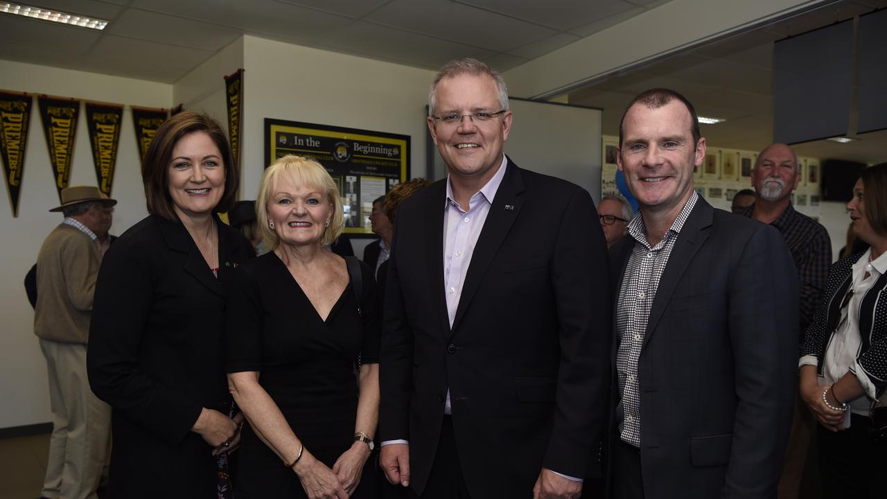 Former G21 chief Elaine Carbines (second from left) and chair Bill Mithen (right) with Senator Sarah Henderson and then primer minister Scott Morrison in 2018. Picture: Alan Barber.