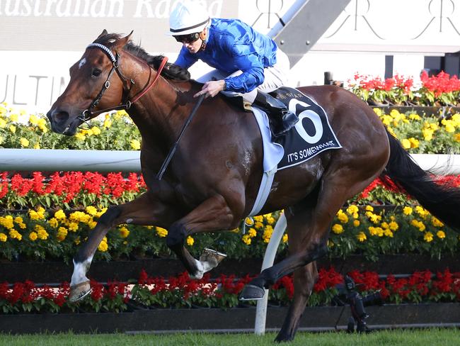 It's Somewhat ridden by Zac Purton wins The Star Doncaster Mile race during The Championships Day 1 at Randwick Racecourse in Sydney, Saturday, April 1, 2017. (AAP Image/David Moir) NO ARCHIVING, EDITORIAL USE ONLY