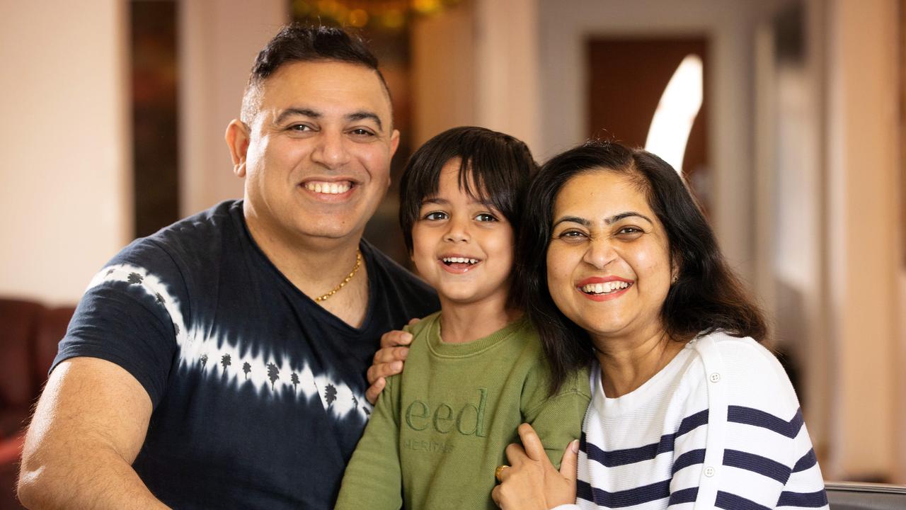 Young mother Rupika Chopra with her husband Yogesh Malhotra and youngest child Royale Malhotra, 3. Picture: Mark Stewart