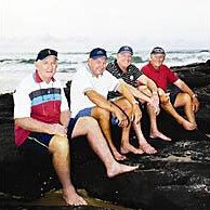 Australia’s ‘greatest ever’ surfboat crew: Max and Brian Sidney, Warren Tulk, Cecil Denny and Lance Goldsmith. February 2007. Picture: Supplied