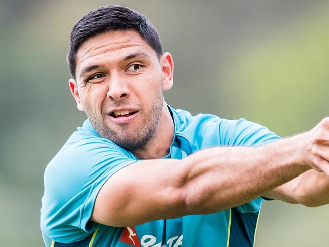 The Qantas Wallabies train at UWA Sports Park - McGillivray Oval, Perth, ahead of The Rugby Championship clash against South Africa. Curtis Rona. Photo: Stuart Walmsley/RUGBY.com.au