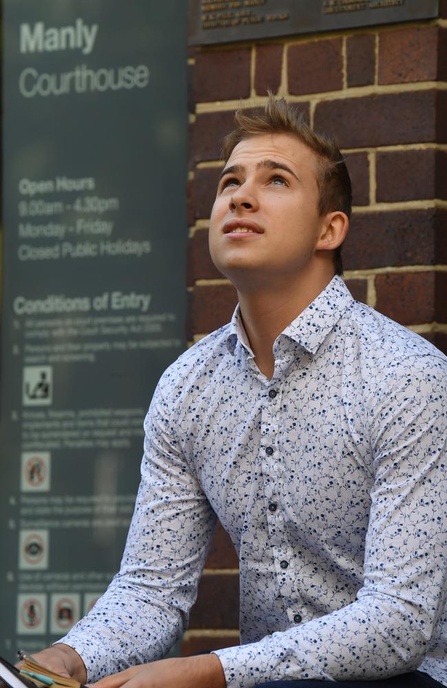 Kyle Daniels at a hearing at Manly Local Court in May, 2019, two months after his arrest. Picture: Dean Lewins