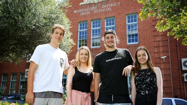 Northcote High School twin brothers Ted and Bill Clayton and Mira and Lucy Tonkin have been named top achievers in the VCE. Picture: Mark Stewart