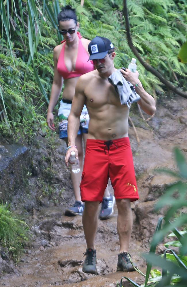 Katy Perry and Orlando Bloom on a hike in Hawaii. Picture: Splash News