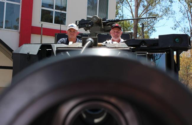 Simon Coburn and Michael Busch test drive the heavy vehicle in Riverstone.