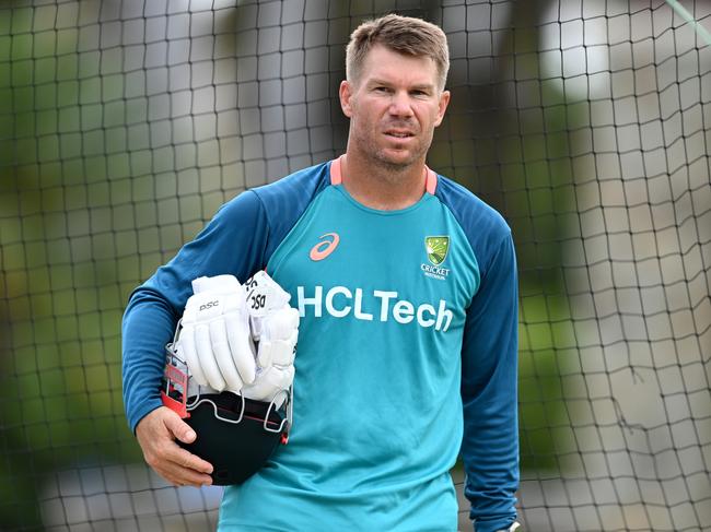 ANTIGUA, ANTIGUA AND BARBUDA - JUNE 18: David Warner of Australia during a net session as part of the ICC Men's T20 Cricket World Cup West Indies & USA 2024 at Coolidge Cricket Ground on June 18, 2024 in Antigua, Antigua and Barbuda. (Photo by Gareth Copley/Getty Images)