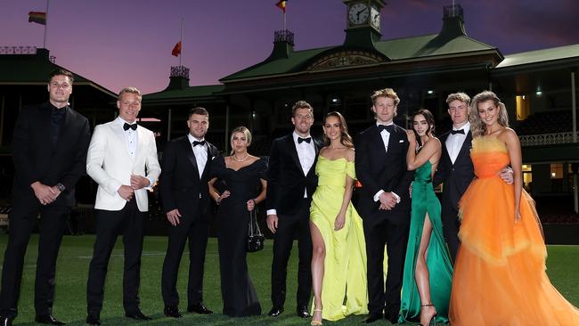 Hayden McLean, Isaac Heeney, Tom Papley, Annie Milner, Luke Parker, Kate Lawrence, Callum Mills, Tiffany Browne, Chad Warner and Alice Hughes at the Swans Brownlow event.