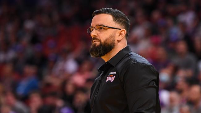 Head Coach of the Cairns Taipans Adam Forde looks on during the round three NBL match between Sydney Kings and Cairns Taipans at Qudos Bank Arena, on October 14, 2022, in Sydney. (Photo by Nathan Hopkins/Getty Images)