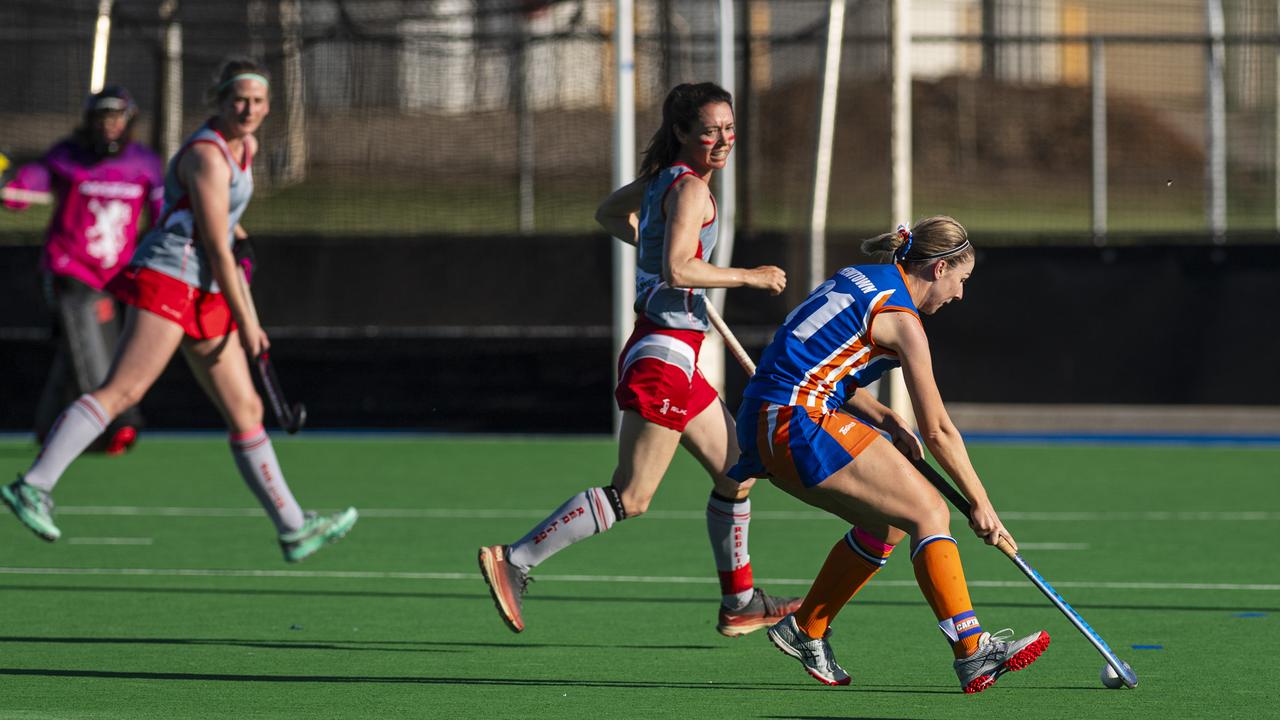 Emma Cook of Newtown vs Red Lion in A2 Women's Toowoomba Hockey grand final at Clyde Park, Saturday, September 7, 2024. Picture: Kevin Farmer