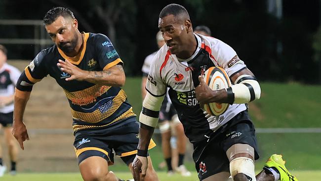 University Pirates' Asiveli 'Ice Man' Rauga bagged a double in the 59-19 victory over Darwin Dragons. Picture: From The Sideline Sports Photography