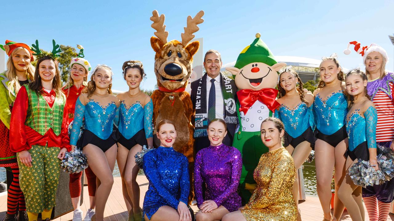 Premier Steven Marshall, centre, with participants preparing for the 2021 National Pharmacies Christmas Pageant. Picture: NCA NewsWire / Brenton Edwards