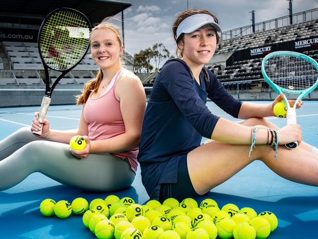 Alicia Dale and Escher Case-Boag before this year’s Hobart International. Picture: Linda Higginson