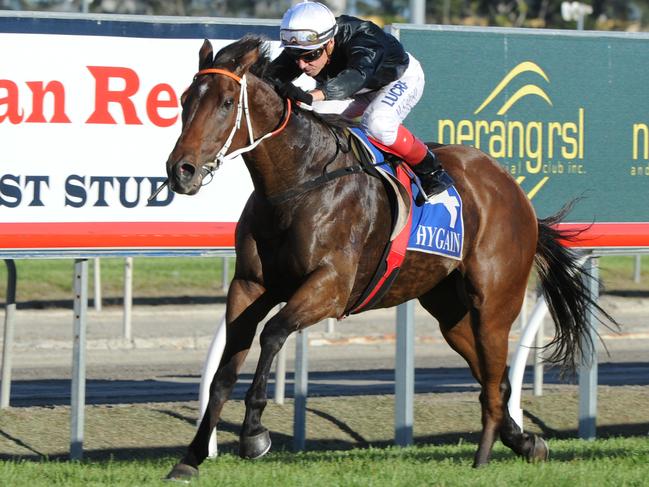 Leebaz draws clear to win the Hollindale Stakes at the Gold Coast. Picture: Grant Peters, Trackside Photography