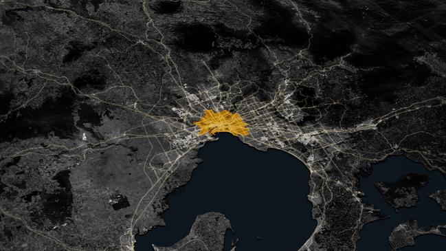 Graphics showing how Melbourne could look in the future with a compact city, based on modelling by Infrastructure Victoria. Picture: Supplied