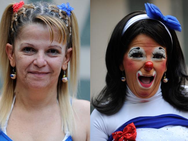 <!DOCTYPE html PUBLIC "-//W3C//DTD HTML 4.0 Transitional//EN" "http://www.w3.org/TR/REC-html40/loose.dtd"><html><body><p>A before and after make-up shot of Costa Rican clown Ana Gonzalez aka Koketina Picture: AFP PHOTO / PEDRO PARDO</p></body></html>