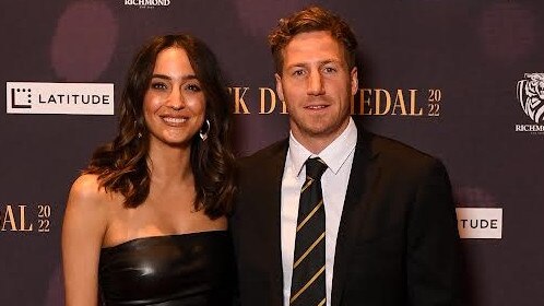 Abbey Gelmi and Kane Lambert at Richmond's Jack Dyer Medal in 2022. Picture: Morgan Hancock