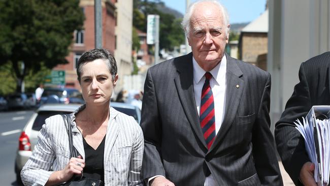 Peter Hollingworth leaves a hearing in Hobart for the Royal Commission into Institutional Responses to Child Sexual Abuse. Picture: Nikki Davis-Jones