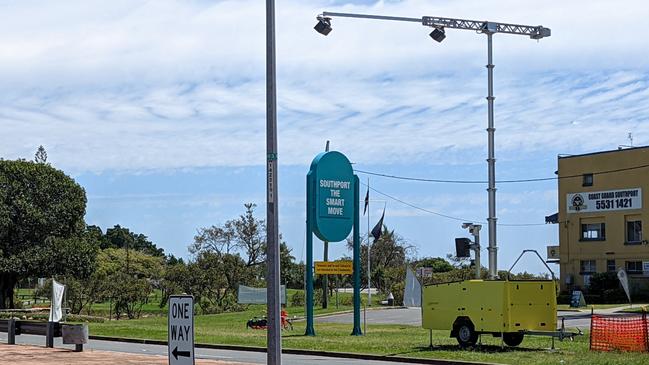 A mobile phone and seatbelt detection camera seen on the Gold Coast Highway in Southport last year. Picture: Keith Woods.