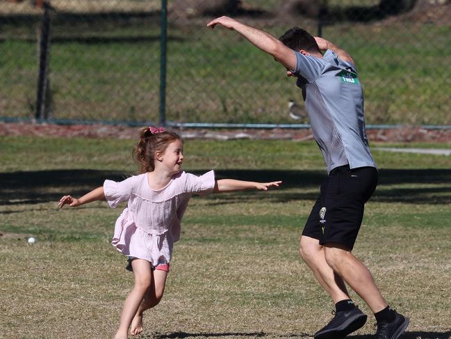 Harper gets into the swing of training. Picture: Michael Klein