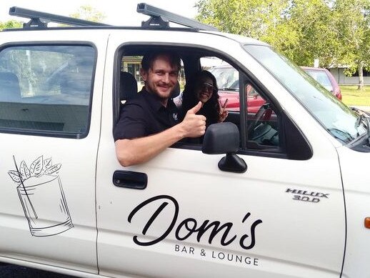 Dom Wundke driving his Dom’s Bar &amp; Lounge work ute before it was stolen. Picture: Facebook.