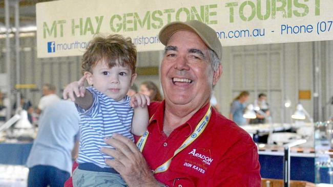 Bill Donohue with granddad Don Kayes at the Gemboree, Rockhampton Showgrounds. Picture: Jann Houley