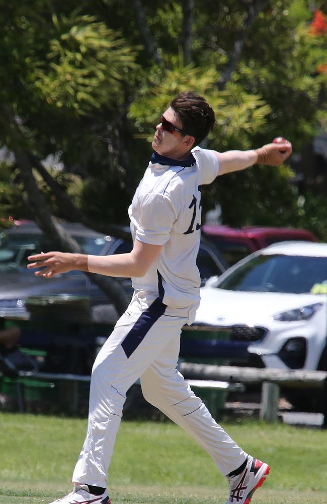 Round 1 of the GPS school cricket season. TSS v IGS at The Southport School. TSS Fielder N0 13 Jacob Bath IGS Batsman Pic Mike Batterham