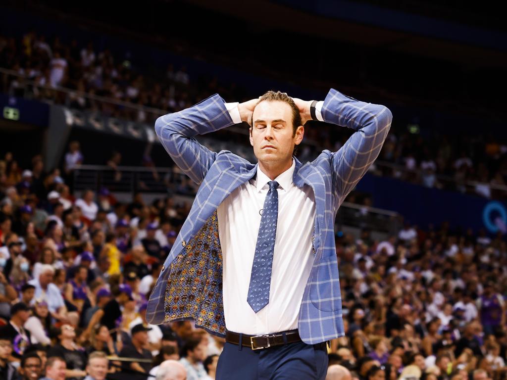 Chase Buford, head coach of the Kings reacts during game one of the NBL Grand Final series. Picture: Getty Images