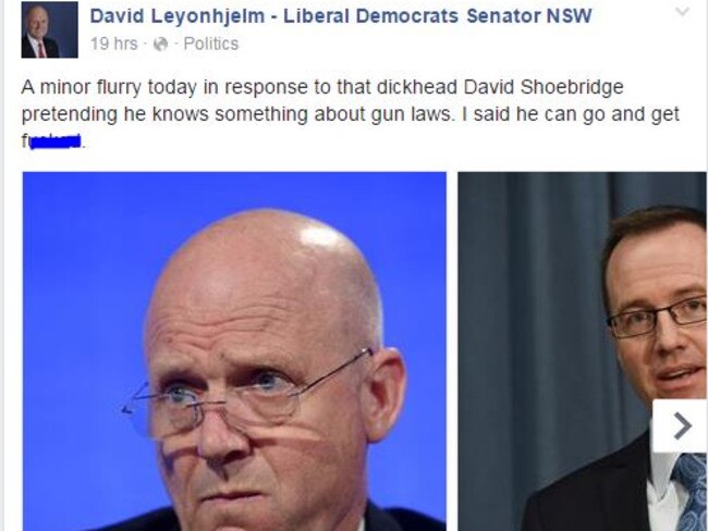 David Leyonhjelm calling it as he sees it on Facebook.