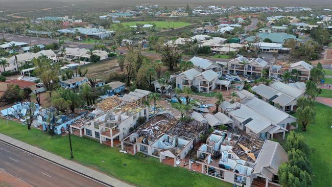 Drone pictures of the devastation caused by Ex-Tropical Cyclone Seroja after it crossed over the West Australian town of Kalbarri in April 2021. Picture: Grahame Kelaher