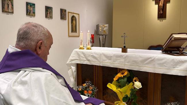 The Vatican this week released a picture of Pope Francis during a mass in the chapel Gemelli Hospital. Picture; AFP.