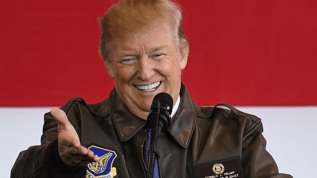 US President Donald Trump addresses US soldiers upon arriving at US Yokota Air Base in Tokyo on November 5, 2017. Picture: Toshifumi Kitamura/AFP