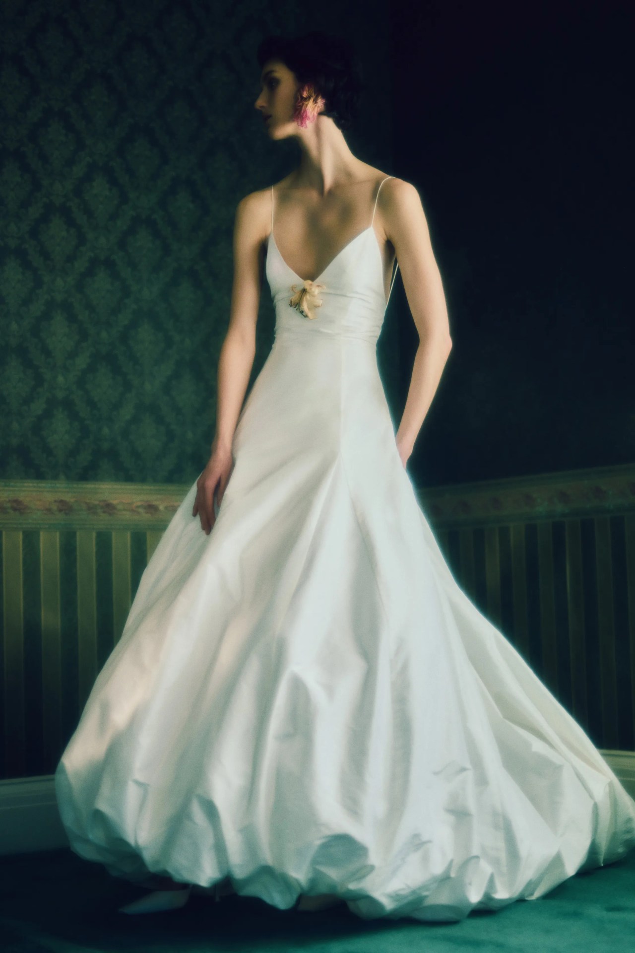 Pearled Spaghetti Straps Sheath Bridal Reception Dress