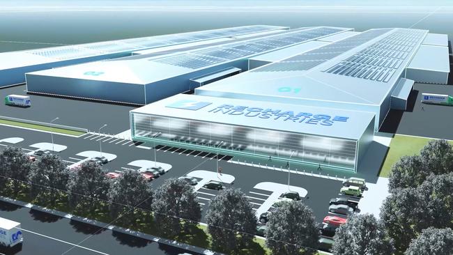 Concept image of Recharge Industries new large-scale lithium-ion battery cell manufacturing facility at Avalon.