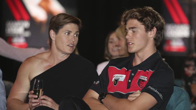 Deven Robertson with his mum on the first night of the draft. Picture: Michael Willson/AFL Photos