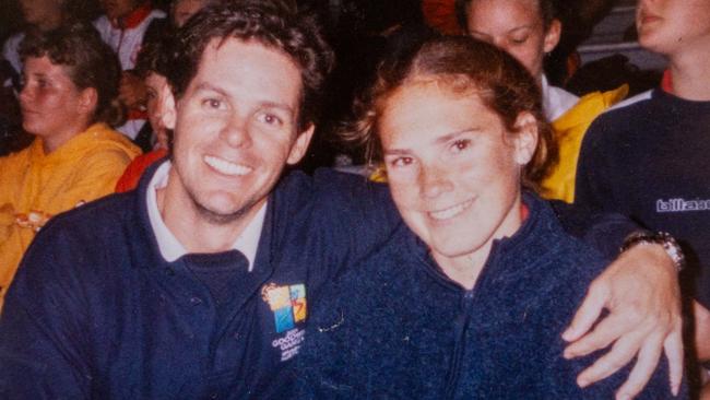 Sarah Kopp and Paul Grealy at the Goodwill Games at ANZ Stadium (QEII), Brisbane, in August or September 2001 when Sarah was 16 and Grealy was 32. Picture: Supplied.