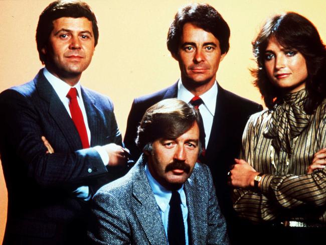 The classic lineup of 60 MInutes from the 1980s. Ray Martin (left), George Negus, Ian Leslie and Jana Wendt. Picture: Supplied