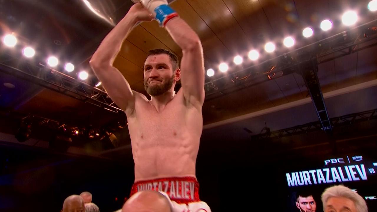 Bakhram Murazaliev celebrates his win over Tim Tszyu