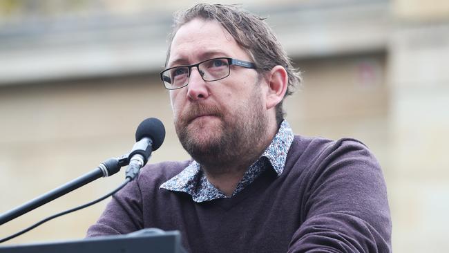 AEU Tasmania President David Genford. Teachers strike rally on parliament lawns in Hobart. Picture: Nikki Davis-Jones