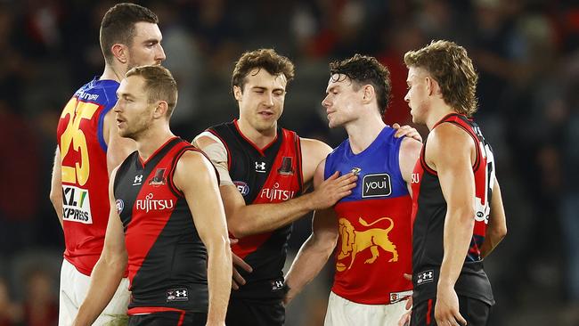 Lachie Neale and Andrew McGrath after the match. Picture: Getty Images