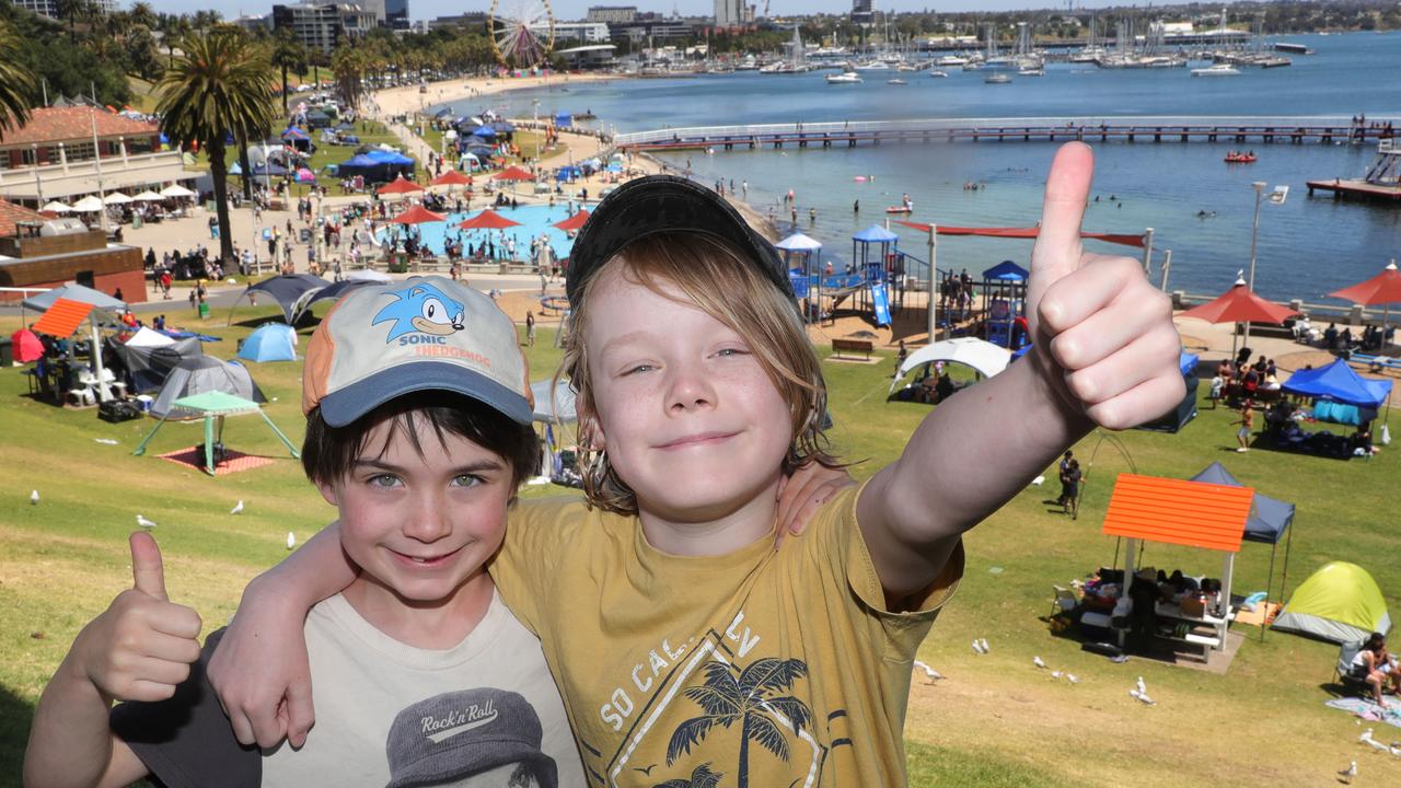 Max, 6, and Harrison, 8, enjoyed the New Year’s scenes. Picture: Mark Wilson