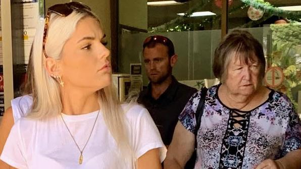 Mikayla Noakes leaves Tweed Heads Court with her grandmother after having her bail varied. Picture: Greg Stolz