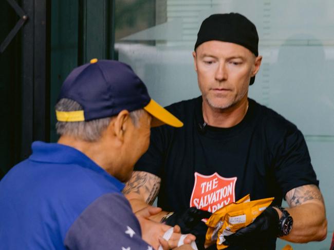 Irish entertainer, Ronan Keating volunteered his time to offer food to the homeless with the Salvos at Central on 10 December 2024.