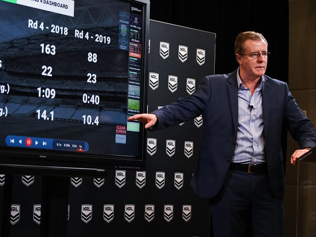 Graham Annesley during one of his briefings. NRL Imagery