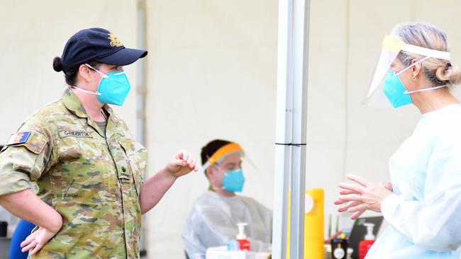 ADF personnel helped local health staff administer a record number of vaccines at pop-up clinics in Dubbo and surrounding communities. Picture: Belinda Soole/Getty Images