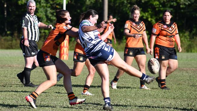 The Herbert River Crushers Women’s team drew 20-20 with Townsville Brothers in a hard-fought contest in Ingham on Saturday. Picture: Cameron Bates