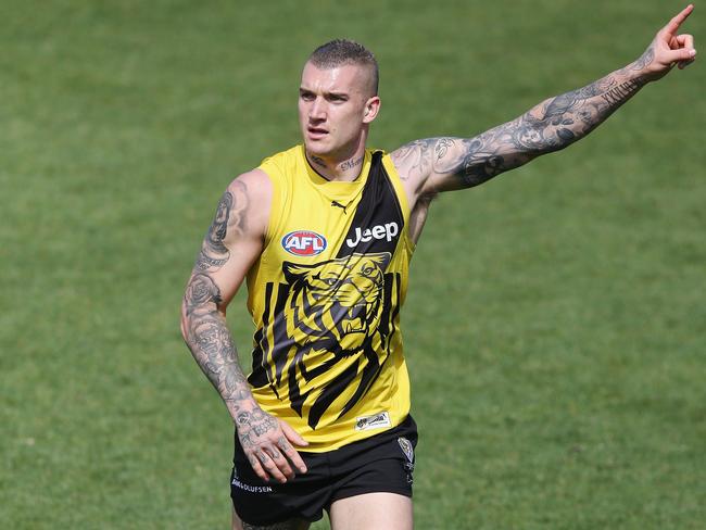 Dustin Martin of the Tigers calls for the ball during a Richmond Tigers AFL training session at Punt Road Oval. Picture: Michael Dodge/Getty Images