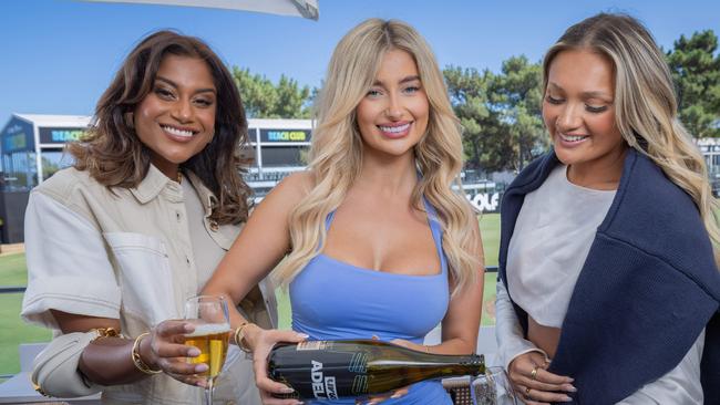 Joanna Arul, Chelsea Becirevic and Talia Rycroft at LIV Golf in Grange Golf Club. Picture: Ben Clark