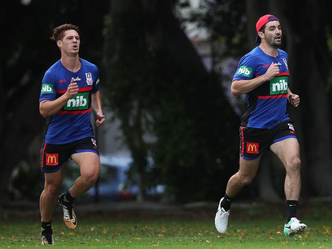 New Knights recruits Kalyn Ponga and Aidan Guerra (right). Picture: Phil Hillyard