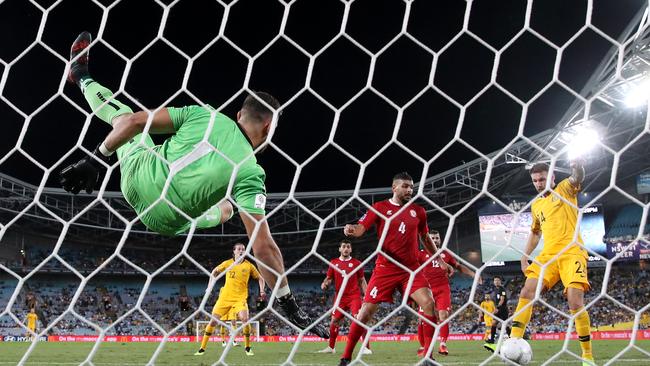 Martin Boyle taps home his second goal in the Socceroos’ big win.