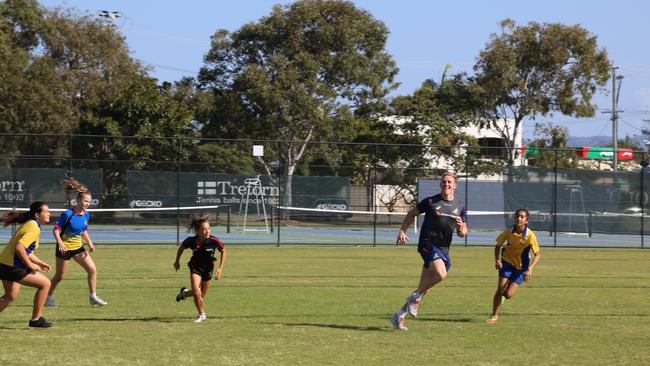 Four members of the Wallabies attended a training session at Miami State High School. Photo: Supplied